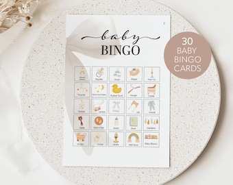 Neutral Baby shower bingo game, beige Baby Bingo Game, 30 cards Bingo Baby Shower Game, Prefilled baby bingo cards, Printable baby bingo