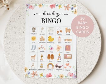 Wildflower Baby Shower Bingo Game: 30 Printable Cards (Digital Download)