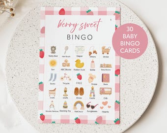 Strawberry Baby Shower Bingo Game: Berry Sweet Theme (Instant Download)