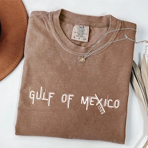 Chemise golfe du Mexique, t-shirt typographie côtière rétro, sweat-shirt nautique couleurs confort, chemise de voyage vintage à manches longues