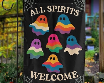 All Spirits Halloween Garten Flagge, Halloween Dekor, Pride Regenbogen Geist Herbst Dekor, LGBTQ Gruseliges Jahr Hofschild, Outdoor Halloween Dekor