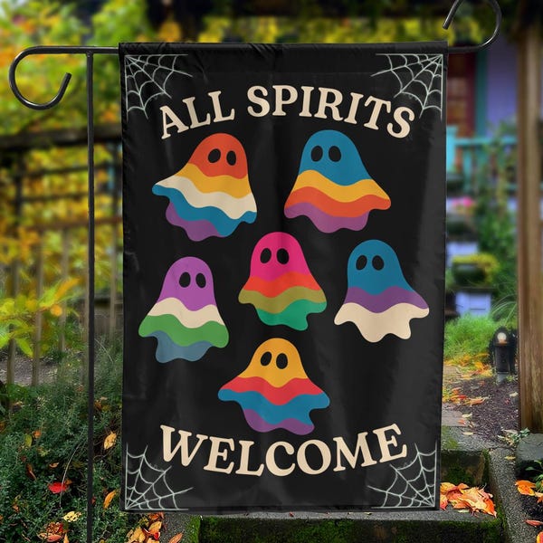 オールスピリッツ ハロウィン ガーデンフラッグ、ハロウィン装飾、プライド レインボー ゴースト 秋の装飾、LGBTQ スプーキー シーズン ヤードサイン、屋外ハロウィン装飾
