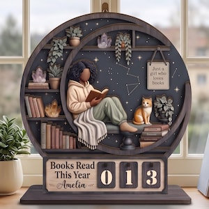 Just A Girl Who Loves Books, Books Read This Year Counter and Book Tracker, Book Lover Gifts For Women, Book Shelf Decor, Personalized Gift