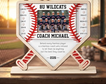 Custom Wood Baseball Frame with Team Photo, Baseball Coach Gift, Thank You Coach Gifts, End Of Year Gift, Senior Night Gift, Baseball Award