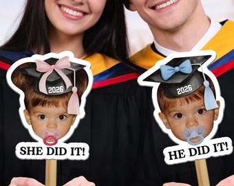 Custom Graduation Fan with Photo, She Did It He Did It Fan, Personalized Baby Photo Graduation Gift, Class of 2026 Grad Party Prop
