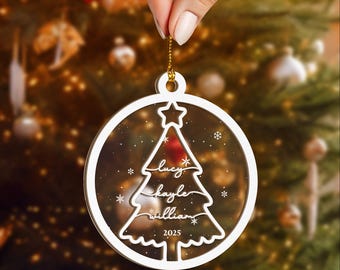 Minimalist Family Christmas Ornament 2025, Personalized Clear Tree Ornament with Names,Modern Holiday Keepsake Gift for Couples and Families