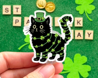 St Patrick’s Day Nurse Badge Reel, Lucky Black Cat ID Holder, Holiday Gift for Nurses, Teachers, Coworkers, Office Staff, Healthcare Workers