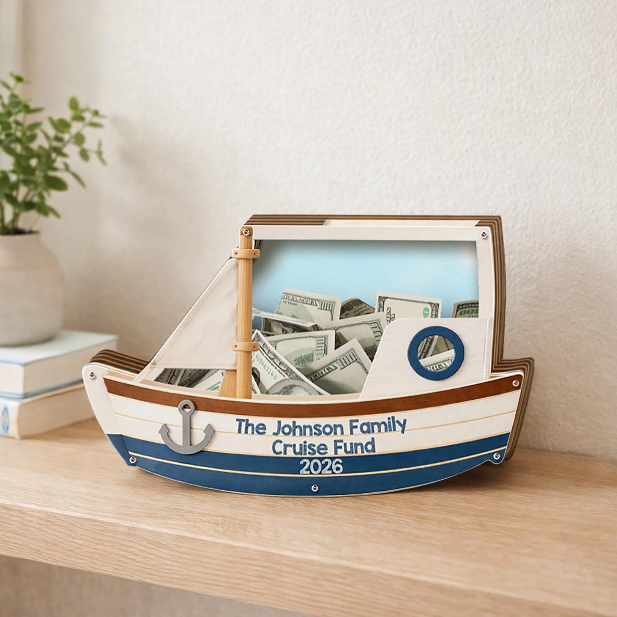 Personalized Cruise Fund Box for Family, Custom Boat Money Bank ...