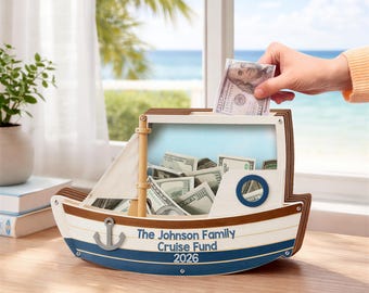 Personalisierte Cruise Fund Box für Familie, benutzerdefinierte Boot Geldbank, Urlaubssparbox, Familienreise Geschenk, Cruise Fund 2026 Dekor