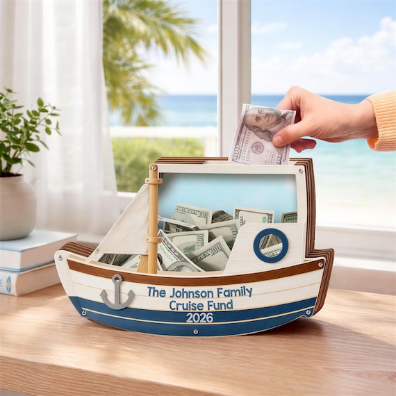 Personalized Cruise Fund Box for Family, Custom Boat Money Bank, Vacation Savings Box, Family Trip Gift, Cruise Fund 2026 Decor