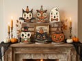 Vintage Halloween Decor Indoor, Retro Wooden Block for Shelf Decor, Cute Ghost, Pumpkin, Black Cat, Skeleton, Witch Owl, Housewarming Gift