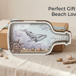 Caja expositora de conchas marinas, caja de sombras decorativa costera, decoración náutica para casa de playa, caja de sombras personalizada, regalo de playa, regalos para coleccionistas de conchas.