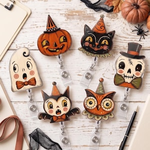 Halloween Badge Reel, Nurse Badge Reel Cat, Ghost, Bat, Pumpkin, Owl, Skeleton, Nurse and Teacher Accessory, Teacher Gift, Nursing Gift