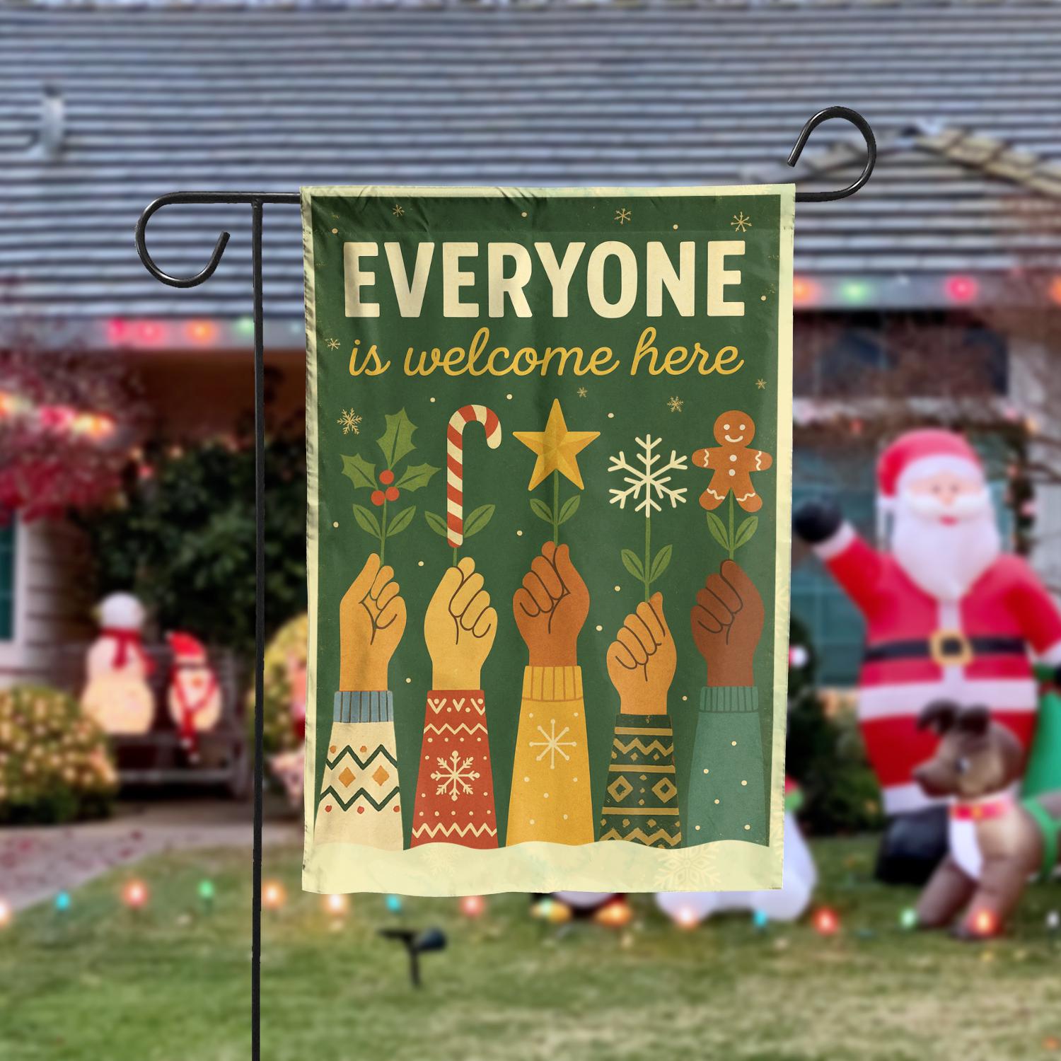 Hafhue Gartenflagge 'Everyone Is Welcome Here' – 30,5 X 45,7 Cm, Doppelseitig, Aus Wetterfestem Leinen, Für Terrasse, Garten & Als Inklusives Geschenk