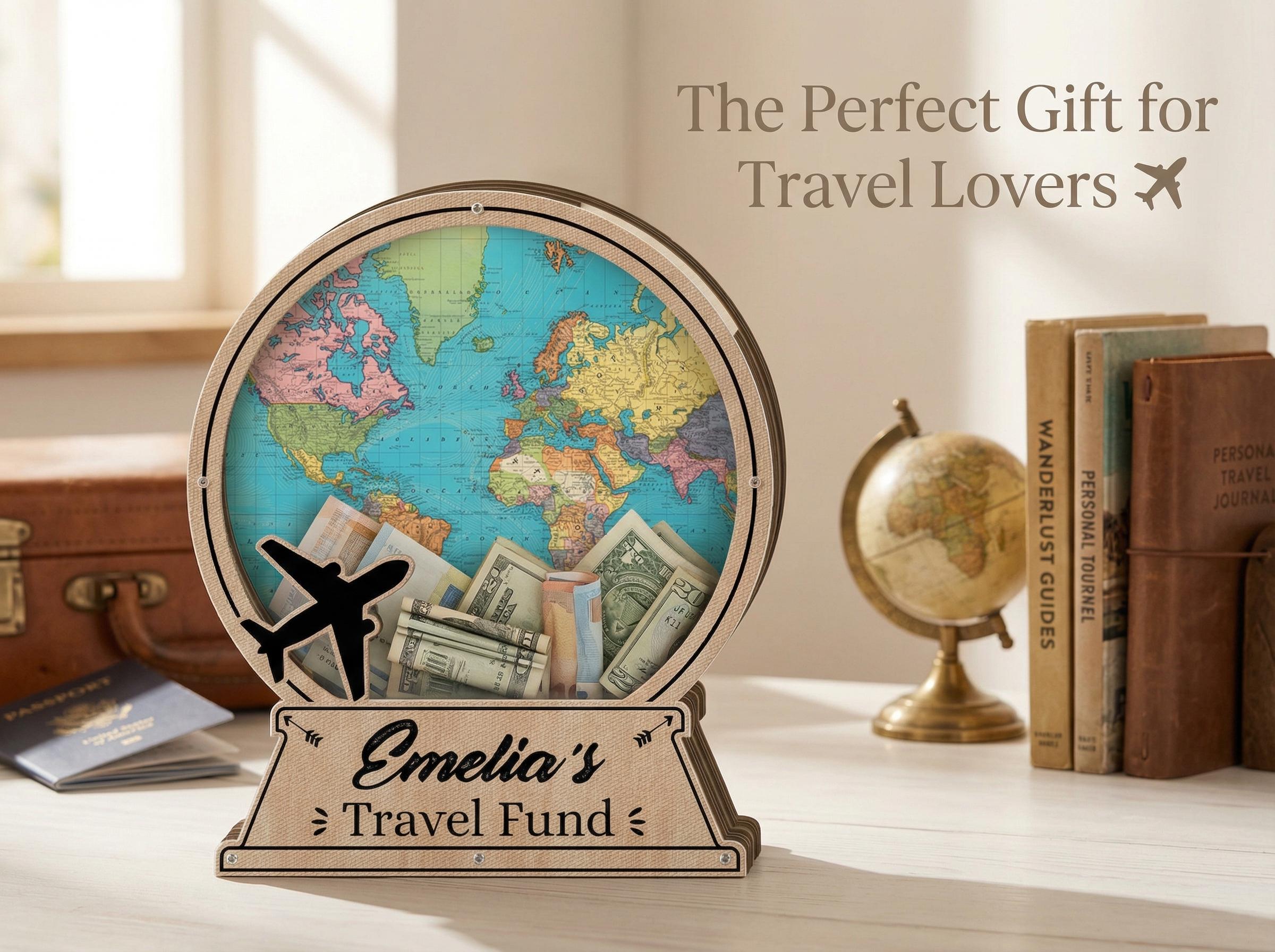 Custom Travel Fund Box, Personalized Adventure Money Bank, Globe Map ...