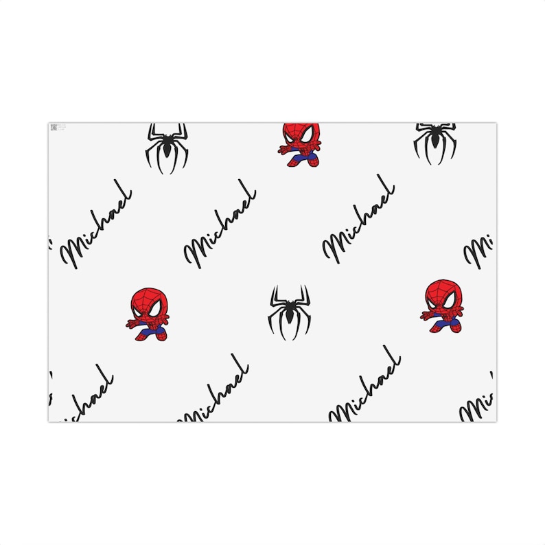 Spider Superhero Personalized Gift Wrap Paper for Kids, Birthday Present Wrap, Children's Party Supplies, Customizable Gift Wrap image 2