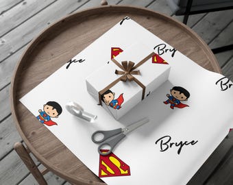 SM superheld gepersonaliseerd cadeaupapier voor kinderen, verjaardagscadeaupapier, kinderfeestartikelen, aanpasbare cadeaupapier