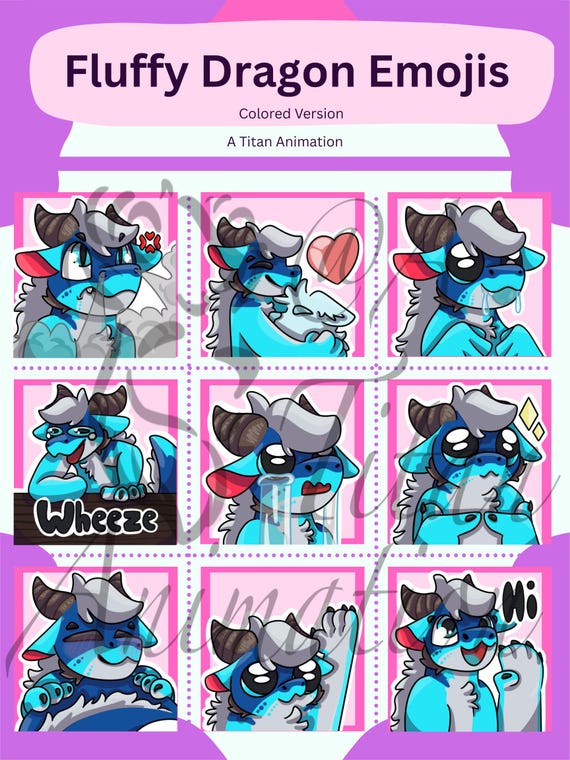 Digital Fluffy Dragon Furry Emoji/sticker Bases (9 Emojis, Pack 1