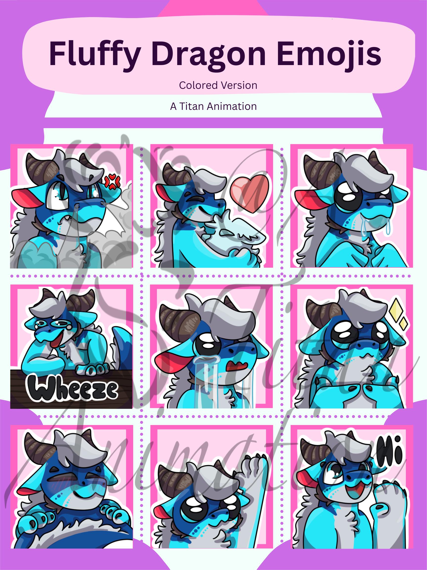 Digital Fluffy Dragon Furry Emoji/sticker Bases (9 Emojis, Pack 1