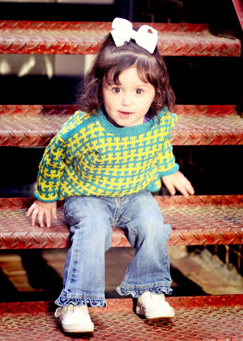 Children/'s Clothing -Teal and Yellow Handknit Baby Sweater Unisex RENO ROAD