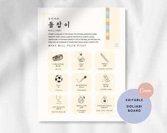 Korean Doljabi Board: First Birthday Party Invite (Digital Editable Template)