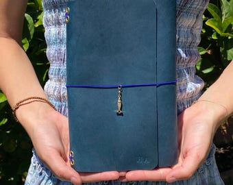 GENUINE Trifold Leather Journal Cover, Handcrafted, A5/A6, Customisable, Romantic Vintage Refillable Journal