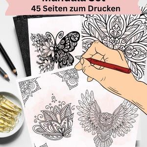 Mandala Set zum Ausdrucken – 45 PDF Vorlagen für Erwachsene & Jugendliche, Klassisch, Tiere und Fullprint, Digitaler Download