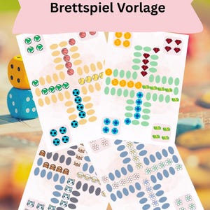 Klassisches Brettspiel zum Ausdrucken – 4 Varianten als PDF | Spiel für 2–4 Personen | Blumen, Tiere, Bälle und Geld-Design | A4 Download
