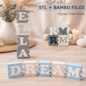 Alphabet Puzzle Blocks - Buchstaben Kinderzimmer Dekor, STL & Bambus Dateien (Digitaler Download)