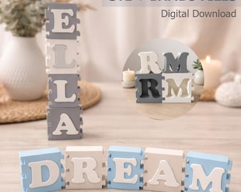 Bloques de rompecabezas del alfabeto: decoración con letras y nombres para guardería, archivos STL y bambú (descarga digital)