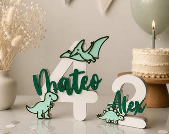 Personalised Dinosaur Birthday Number | Custom Name Kids Birthday Decoration | T-Rex, Stegosaurus or Brontosaurus | Dino Gift