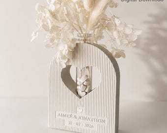 Personalized Heart Vase Bundle | Wedding Gift | 3D Printable STL & Bambu 3MF | Custom Text