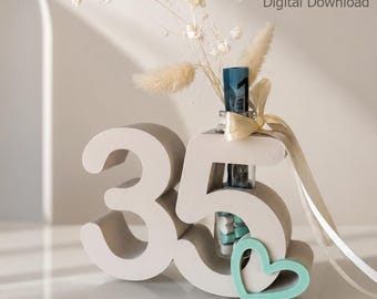 35th Birthday Gift | Money Holder & Vase | Bambu 3MF + STL | Birthday Number Decor | Digital Download