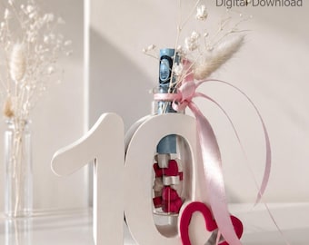10th Birthday Gift | Money Holder & Vase | Bambu 3MF + STL | Birthday Number Decor | Digital Download