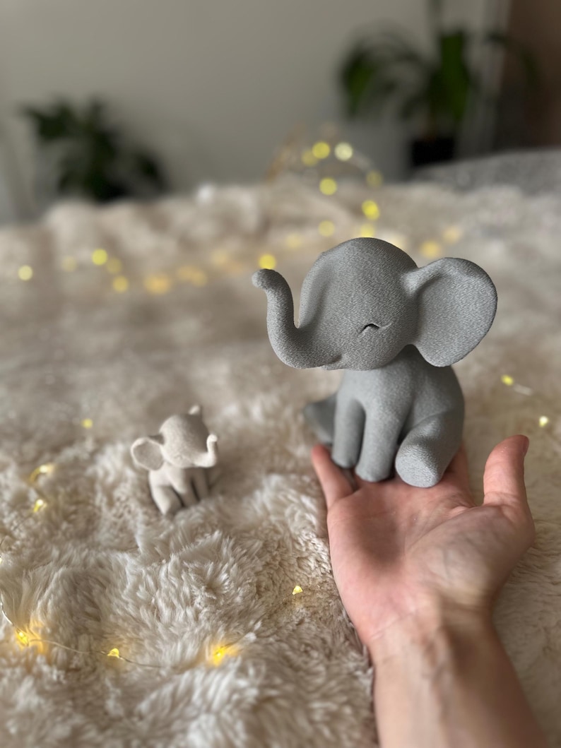 Minimalist Elephant Figurine: Modern Neutral Home Decor Ornament Gray