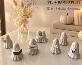 Halloween Ghost Bundle STL | Spooky 7 Ghosts Decor | Bambu 3MF + STL | Digital Download