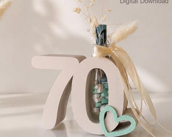 70th Birthday Gift | Money Holder & Vase | Bambu 3MF + STL | Birthday Number Decor | Digital Download