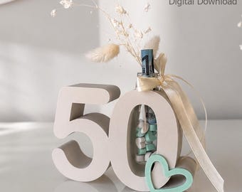 50th Birthday Gift | Money Holder & Vase | Bambu 3MF + STL | Birthday Number Decor | Digital Download