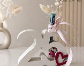 25th Birthday Gift | Money Holder & Vase | Bambu 3MF + STL | Birthday Number Decor | Digital Download