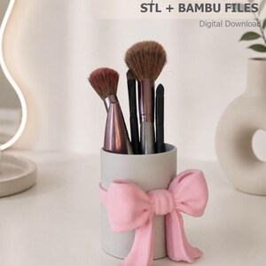 Bow Makeup Brush Holder STL + Bambu 3MF | Organizer | Kawaii Desk Decor | Digital Download