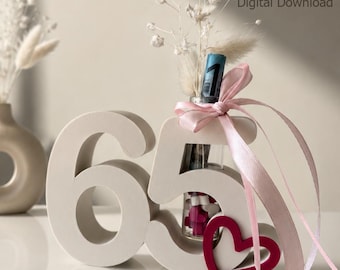 65th Birthday Gift | Money Holder & Vase | Bambu 3MF + STL | Birthday Number Decor | Digital Download