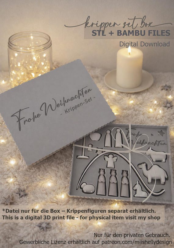 Geschenkbox für Krippenfiguren (separat erhältlich) – Deutsche Version | STL & Bambu Dateien | 3D Druck