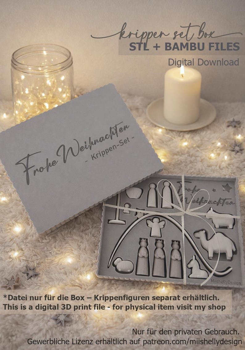 Geschenkbox für Krippenfiguren (separat erhältlich) – Deutsche Version / STL & Bambu Dateien / 3D Druck imagen 1