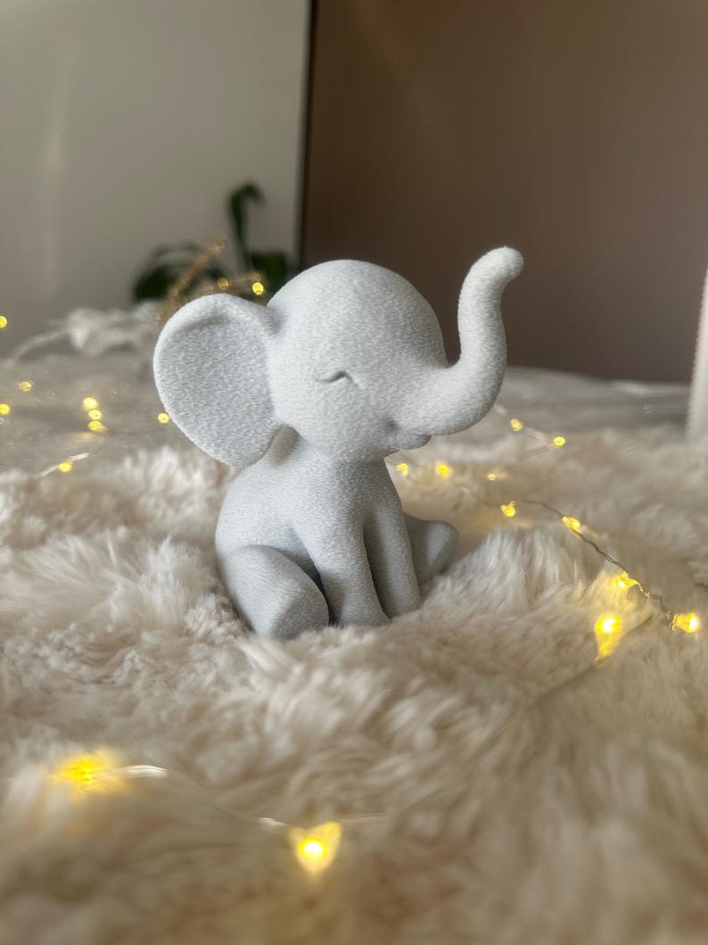 Minimalist Elephant Figurine: Modern Neutral Home Decor Ornament Light Grey