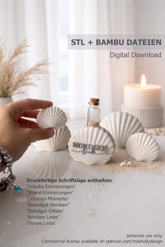Minimal Seashell Muschel Strand Erinnerungsdeko | STL + Bambu Dateien | Digitaler Download