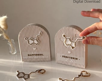 Serotonin Molecule Gift Bundle | Happiness Molecule Magnet, Keyring & Stand | Bambu + STL files DIGITAL DOWNLOAD