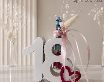 18th Birthday Gift | Money Holder & Vase | Bambu 3MF + STL | Birthday Number Decor | Digital Download