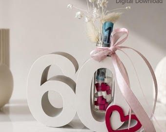 60th Birthday Gift | Money Holder & Vase | Bambu 3MF + STL | Birthday Number Decor | Digital Download