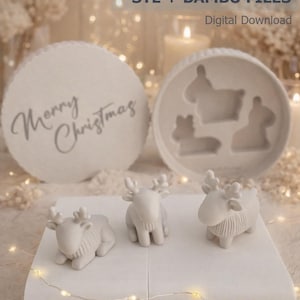 Minimalist Reindeer Figurines with Gift Box – Digital Files 3D print (STL + Bambu + Set-Up Guide)