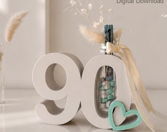90th Birthday Gift | Money Holder & Vase | Bambu 3MF + STL | Birthday Number Decor | Digital Download